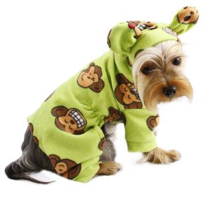 Adorable Silly Monkey Fleece Dog Pajamas/Bodysuit with Hood (Color: Lime, size: S)